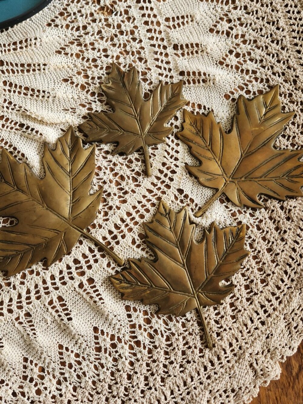 Vintage Brass maple Leaf Wall Hangings - set of 4